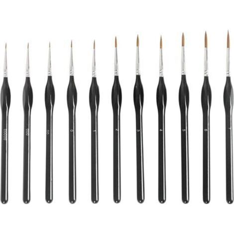 Détail Pinceau 11 pcs,Pinceau Aquarelle,Pinceau à Détails Fins Kit,Pinceaux Peinture Acrylique,pour Huile Aquarelle Gouache Nail Art à l'Échelle de Modèle Figurine Dessin au Trait,Noir (1/4)