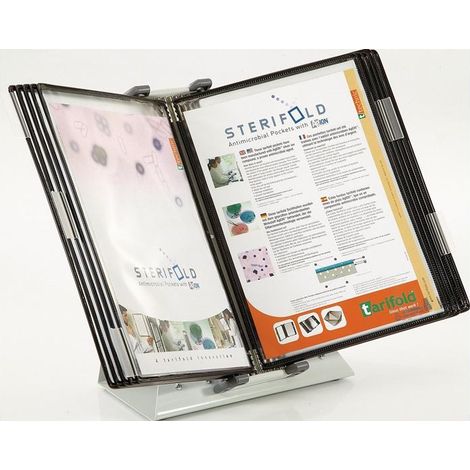 Présentoir de table TARIFOLD PVC noir 10 plaques pochettes A4 support métal laqué - 434157 (1/4)