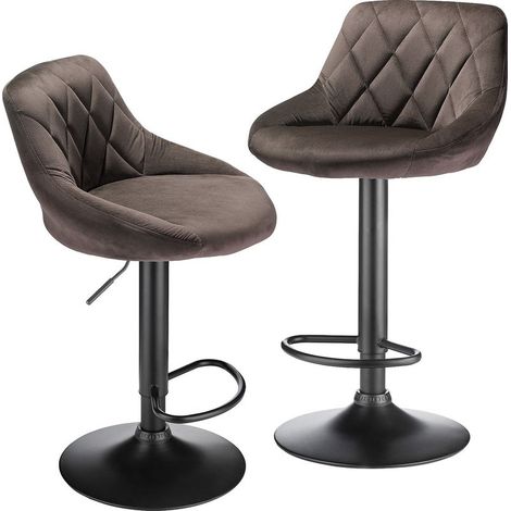 Lot de 2 Tabourets de bar. Siège en velours. Pieds en métal. Chaise Bar Cuisine Réglable en Hauteur et Rotatif à 360°,Siège Confortable (1/5)