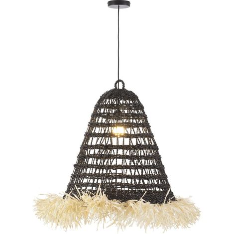 Suspension Chic Sisal Élégance Noire et Beige - Noir envoûtant avec touche de beige naturel (1/4)