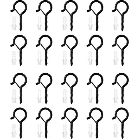 crochets œil mouton avec boucle sécurité, à vis type Q for suspendre des guirlandes lumineuses extérieures, rangement au plafond, accessoires for panneaux perforés Crochet a Visser(20pcs) (1/5)