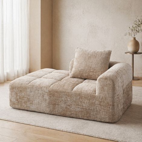 Chaise longue in ciniglia khaki 158 x 90 x 60 cm con tasche FloraGrace (1/5)