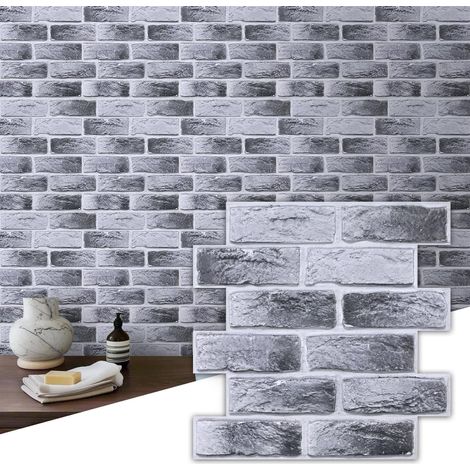 Panneaux Muraux 3D Imitation Brique, 10 Pièces, Dalle PVC Adhesive Murale Papier Peint 3D Autocollant à Effet Pierre, 30 × 30 cm, Panneau Mural Décoratif Revêtement Mural (1/5)