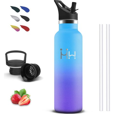 Gourde Isotherme 500ml Bouteille Isotherme Anti Fuite Gourde Inox Double Isolation Acier Inoxydable Avec Filtre Bouteilles Paille Bouteille d'eau pour Bureau Voyage Camping Yoga École (1/5)
