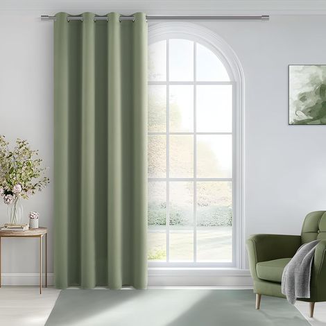 Rideaux Occultant Vert Sauge Salon Moderne Anti Bruit Bloquant Rayons UV Rideau Opaque Thermique Isolant Anti Froid Anti Chaud Porte Entrée à Oeillets, 140X245 cm, 1 Panneau (1/5)