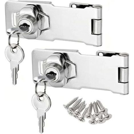 2PCS 3 Inch cadenas à loquet porte en avec différentes clés, moraillon de verrouillage, serrure boîte aux lettres, fermoir cadenas serrure placard verrou porte pour tiroir, d'armoire siver (1/4)