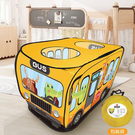 QAZQA Tente Concept Bus Scolaire - Espace de Jeu intérieur comme extérieur pour Enfant