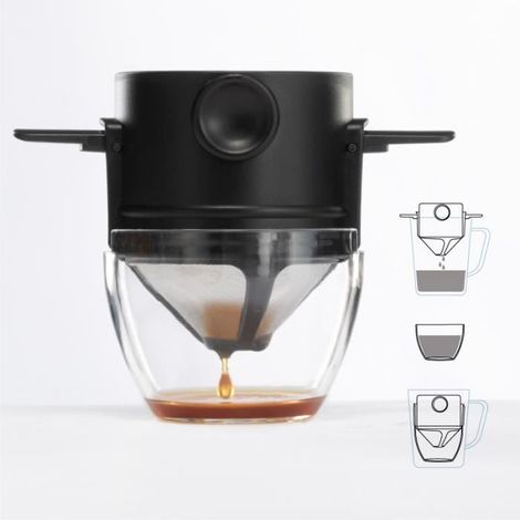 Filtre à Café Réutilisables Permanent Portable Haute Précision en Acier Inoxydable 304 en Café Dripper Sans Papier à Double Maille (1/4)