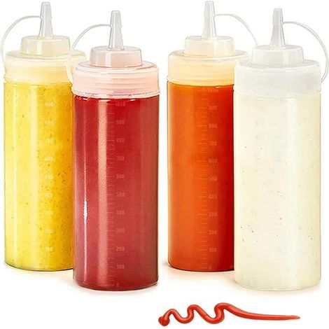 Quetschflasche – 500 ml – Für Saucen, Würzmittel, Olivenöl – Transparent mit Skala – 4 Stück (1/5)