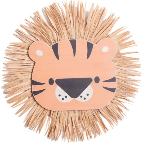 Löwenkopf-Raffia-Wanddekoration – Handgewebtes Cartoon-Ornament für Zuhause/Pension (XH23-495B)
