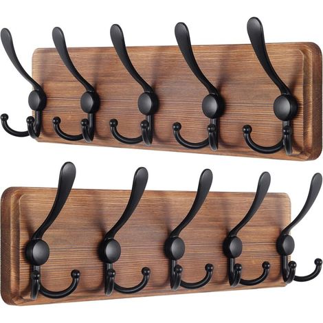 Crochet mural triple bambou noir – longueur 43cm, charge lourde, pour manteaux vestes sacs, installation facile et design naturel (1/5)