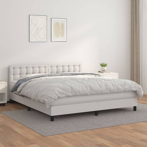 Sommier à lattes de lit avec matelas Blanc 160x200cm Similicuir (1/5)