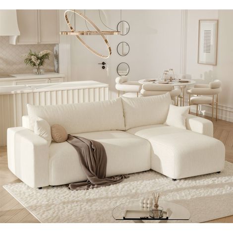 Ecksofa mit Schlaffunktion Sofa LUNA Stoff Baltimore Mausgrau Ottomane Rechts