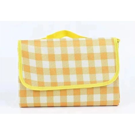 Tapis de pique-nique épais et imperméable, couverture de sol résistante à l'humidité for Camping en plein air, randonnée, activités sur l'herbe de plage(Yellow grid,100-150cm) (1/5)