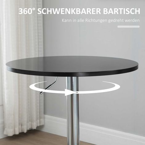 Table de bar ronde moderne, table à manger avec piètement pivotant à 360°, table bistro réglable en hauteur, table haute, table de cuisine, acier, noir, Ø61 x 70-90 cm (1/5)
