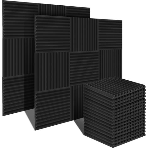 Jiubiaz Pannelli fonoassorbenti adesivi 24 pz, scanalature triangolari 30x30x2,5cm neri