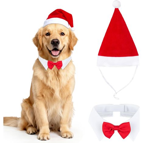Costume de Noël pour Chien et Chat Chapeau de Père Noël et Collier Réglable avec Nœud Papillon Rouge Décoration de Fête de Fin d'Année pour Animaux de Compagnie (1/5)