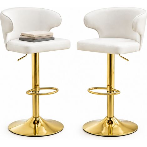 ELVMI Lote de 2 Taburetes de Bar Ajustables Giratorios con Respaldo y Reposapiés, Metal Cromado y PU Blanco (1/5)
