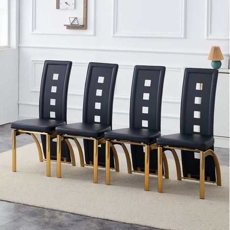 Lote de 4 sillas de comedor 43x49x102,5 cm polipiel negra y metal dorado - CHICFURN (1/5)