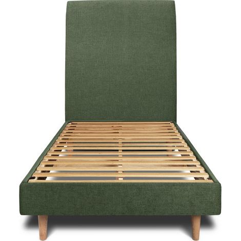 Lit 90x200cm avec tête de lit tapissier tissu et sommier kit vert - Hauteur totale : 29cm (1/5)