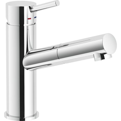 Nobili – Mitigeur de lavabo avec douchette extractible – Laiton chromé – Douchette mono-jet extractible – Limiteur de débit 50% (1/5)