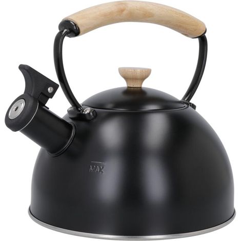La Cafetière LCWHKETBLK - Pfeifender Wasserkocher schwarz mit Griff of Holz, 2,5 l, Edelstahl