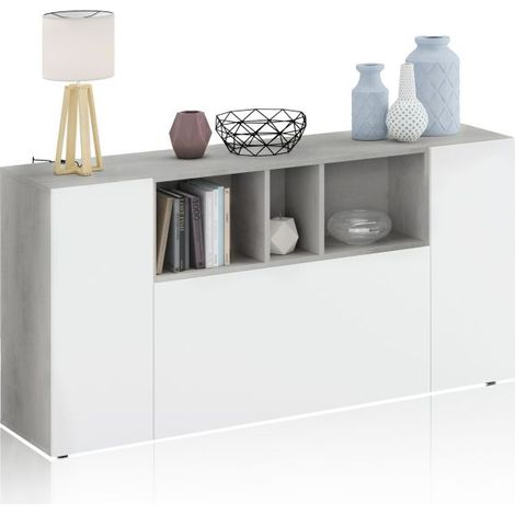 Mueble Aparador para Salón o Recibidor  Loira de 3 puertas en color Cemento y Blanco Artik 76x150x41 cm (1/10)