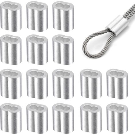 Lot de 50 serre-câbles de 6 mm - En aluminium - Passant de sertissage - Manchons en aluminium - Serre-câbles en aluminium - Manchons à sertir pour câble en caoutchouc