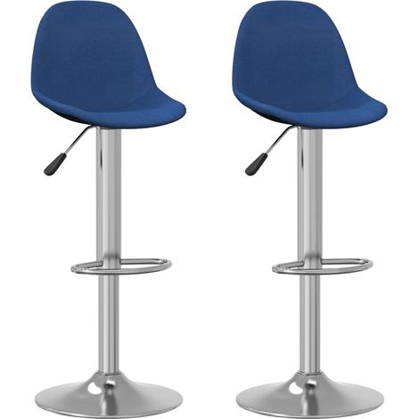 Juego de 2 taburetes de bar sillas altas en tela azul base de acero DEC029622