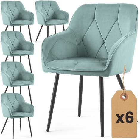 Lot de 6 Chaises en velours matelassées DIAMANTE Turquoise pieds noirs (1/5)