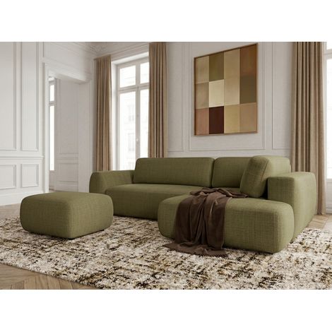 BOBOCHIC - Canapé angle L convertible coffre DENISE tissu texturé avec pouf Angle droit Vert (1/5)