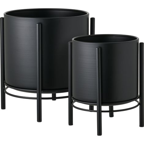Set 2 portavasi in acciaio nero su base a gambe - ø19x28 e ø25x29 cm (1/5)