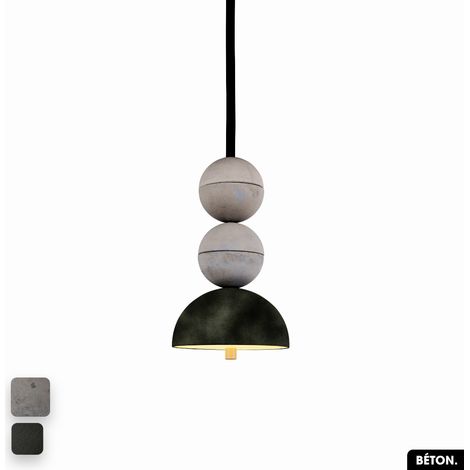 Lampe de suspension en béton velours - BOSFOR CONCRETE VELVET GRIS - OLIVE 2 BALLES LED 14W (1/2)