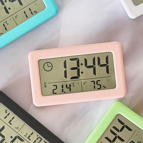 Digitaler Wecker mit Thermometer und Hygrometer, LED-Anzeige für die Luftfeuchtigkeit im Innenraum, schwarz. (1/2)