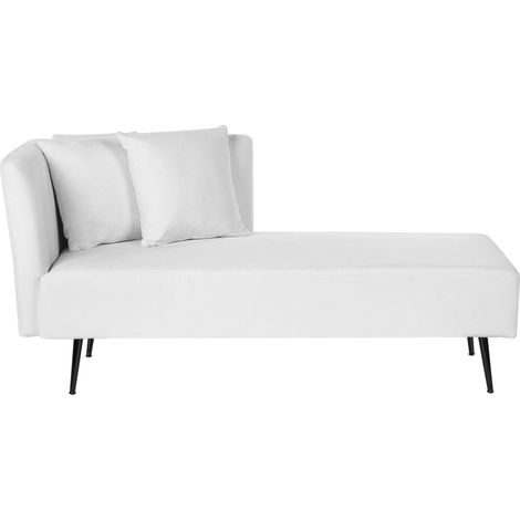 Chaise Lounge moderna a sinistra Rivestimento in tessuto poliestere con cuscini Gambe in metallo Bianco Riom