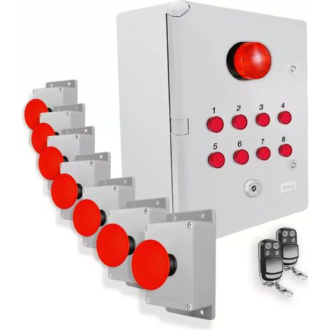 Système identification alerte sans-fil 300m - 7 boutons coup de poing Sirène Flash LEDs Télécommandes d'arrêt (DA600+)