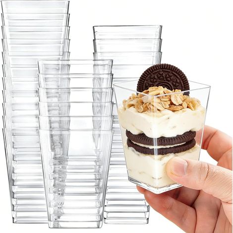 50 Verrines Plastique, 160ml, Transparents, Réutilisables, Pour Fête Et Dessert (1/5)