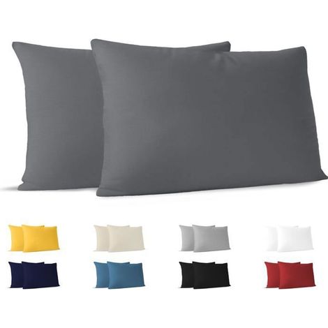 Taie d'oreiller 70 x 40 cm (lot de deux) 18,90 pouces × 29,13 pouces, 100 % coton tricoté, gris anthracite. (1/5)