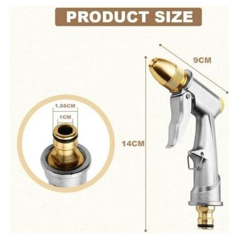 Pistolet d'arrosage Métal, Pistolet Arrosoir Métal Haute Pression, Pistolet à Eau de Jardin Robuste avec Buse en Laiton Lavage de Voiture, Nettoyage, Irrigation de Jardin et Pelouse- Court (1/4)