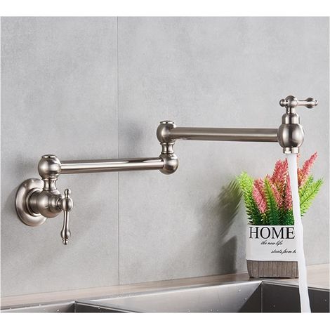 Robinet de cuisine remplisseur de pot Robinet de cuisine doré brossé simple eau froide levier unique bec rotatif pliable montage mural évier robinet 9 Types ( Color : Brushed Nickel A , Size : Q ) (1/5)