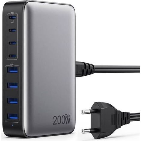 Chargeur rapide USB-C 200 W avec technologie GaN III, multiprise 8 ports PD QC PPS, compatible avec les adaptateurs 65 W (1/5)