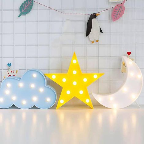 Luminaire LED décoratif en forme de lune étoilée et nuages pour chambre d'enfant et adulte (1/4)