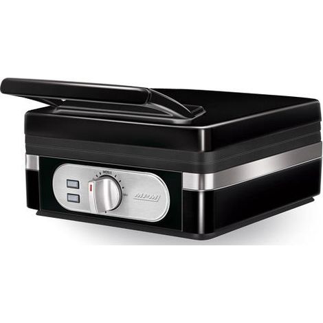 MPM MGO-24 Gofrera Eléctrica Profesional, 2 Gofres Belgas Gruesos, Antiadherente, Regulador Temperatura, Acero Inox. 1400W Negro