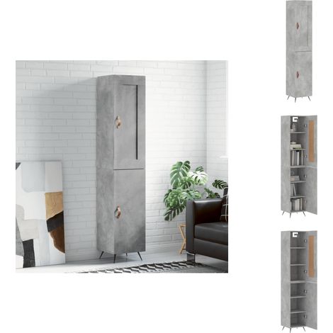 Buffet haut Gris béton 34,5x34x180 cm Bois d'ingénierie - Buffet Design Moderne - Meuble Rangement Gris - Armoire Cuisine - Buffet Bas - Buffet Haut (1/5)