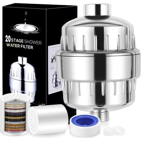 Filtre de douche à 20 étapes, filtre à eau dure, peau et cheveux plus sains, élimine le chlore, les métaux lourds et autres sédiments, adoucisseur d'eau à la vitamine C (1/5)