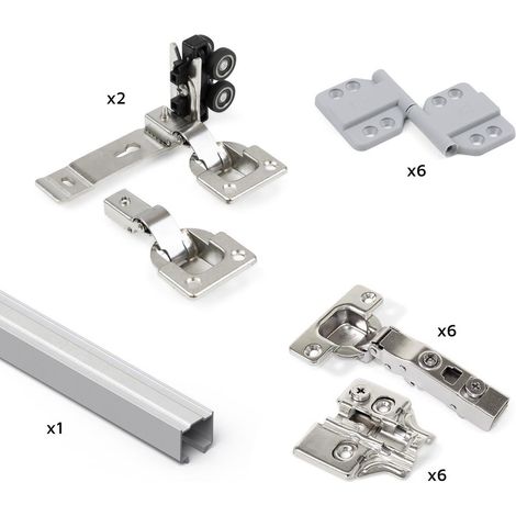 Emuca Kit di ferramenta per armadio 2 ante scorrevoli pieghevoli con chiusura soft Twofold, per 4 pannelli non inclusi, Senza guida, Anodizzato opaco