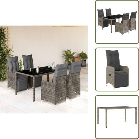 5-tlg. Garten-Bistro-Set mit Kissen Grau Poly Rattan - Bistro Set - Bistro Sets - Bistroset - Garten Bistro Set (1/5)