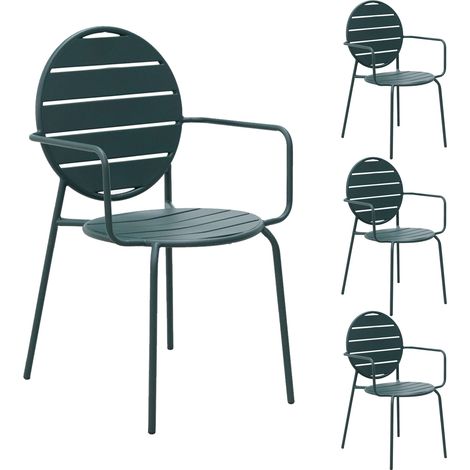Lot de 4 fauteuils de jardin dossier rond en métal vert sapin - BACA