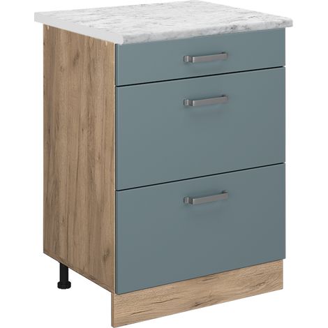 Mobiletto base per cucina R-Line, Grigio-blu, 60 cm PL Marmo, Vicco