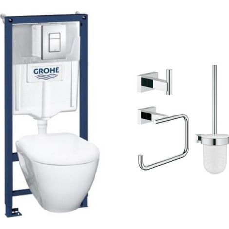 Inodoro suspendido compacto SEREL + estructura de soporte GROHE + asiento + placa + accesorios
